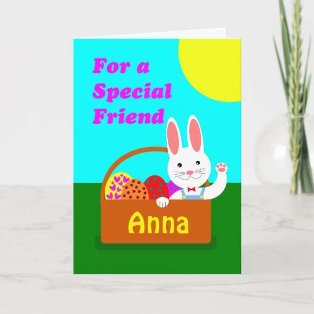 Cartes Pour Fêtes Annuelles Pâques pour Ami, Ajouter un nom, Lapin (Devant)