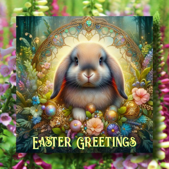 Cartes Pour Fêtes Annuelles Pâques Salutations Lop Des Fleurs De Lapin Accumul (Créateur téléchargé)