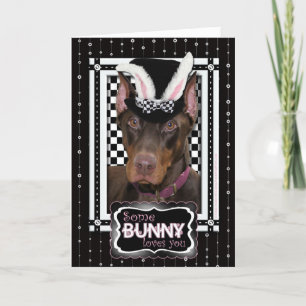Cartes Pour Fêtes Annuelles Pâques - un certain lapin vous aime - dobermann