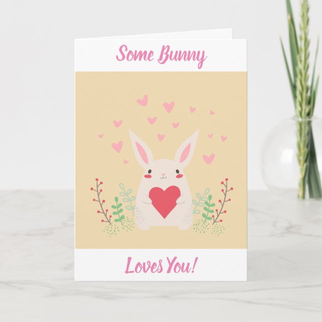 Cartes Pour Fêtes Annuelles Pâques Un Lapin T'Aime Mignonne Coeur (Devant)