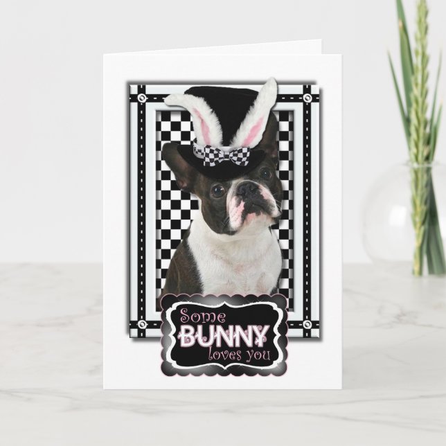 Cartes Pour Fêtes Annuelles Pâques - Un Lapin Vous Aime - Boston Terrier (Devant)