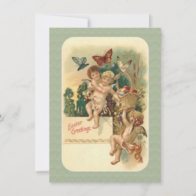 Cartes Pour Fêtes Annuelles Pâques victoriennes Papillons de Pâques Panier Oeu (Devant)