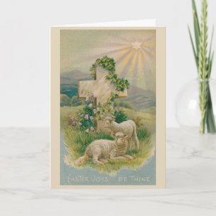 Cartes Pour Fêtes Annuelles Pâques vintage - crucifix et agneaux,