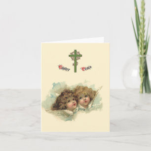 Cartes Pour Fêtes Annuelles Pâques vintage, nuages angéliques d'anges dans le