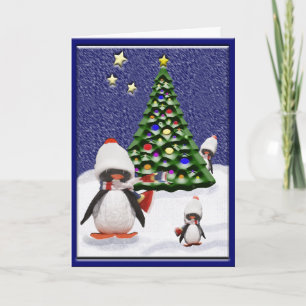 Cartes Pour Fêtes Annuelles Paradis de Noël de pingouin mignon personnalisé