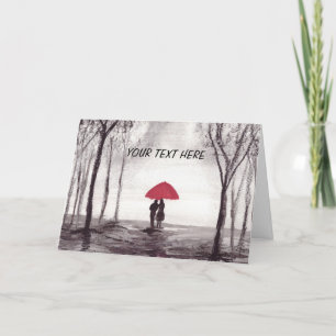 Cartes Pour Fêtes Annuelles Parapluie rouge couple d'amour 24 heures sur 24