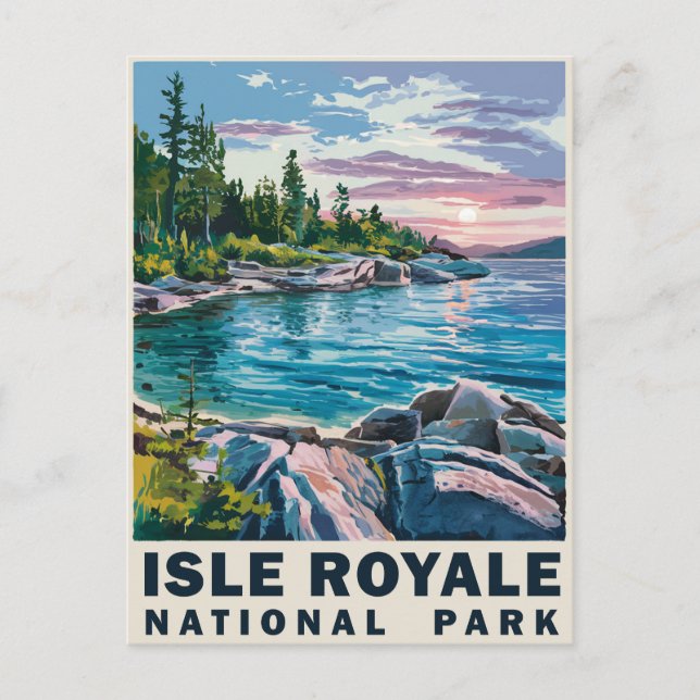 Cartes Pour Fêtes Annuelles Parc national de l'Isle Royale Aquarelle Art Vinta (Devant)