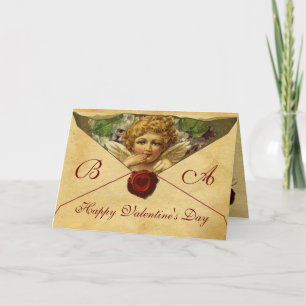 CARTES POUR FÊTES ANNUELLES PARCHEMENT DE PHOQUE VALENTINE MONOGRAMME ANGEL HE
