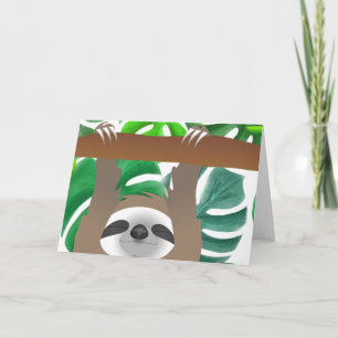 Cartes Pour Fêtes Annuelles Paresseux brun endormi suspendu dans la jungle
