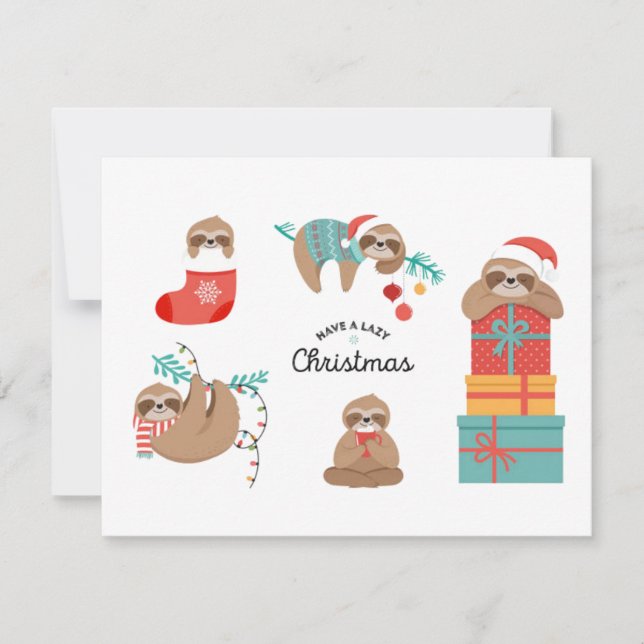 Cartes Pour Fêtes Annuelles Paresseux de Noël mignons (Devant)