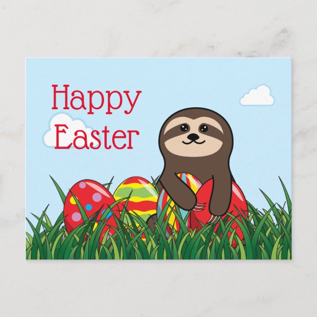 Cartes Pour Fêtes Annuelles Paresseux de Pâques & Œufs Joyeuses Pâques (Devant)