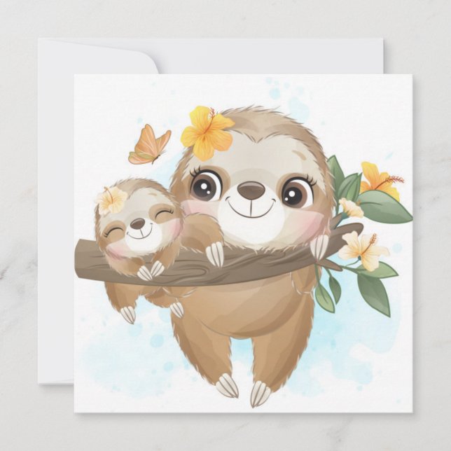 Cartes Pour Fêtes Annuelles Paresseux Mignon (Devant)