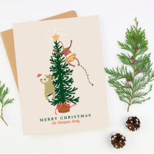 Cartes Pour Fêtes Annuelles Paresseux Singe suspendu à un arbre de Noël 