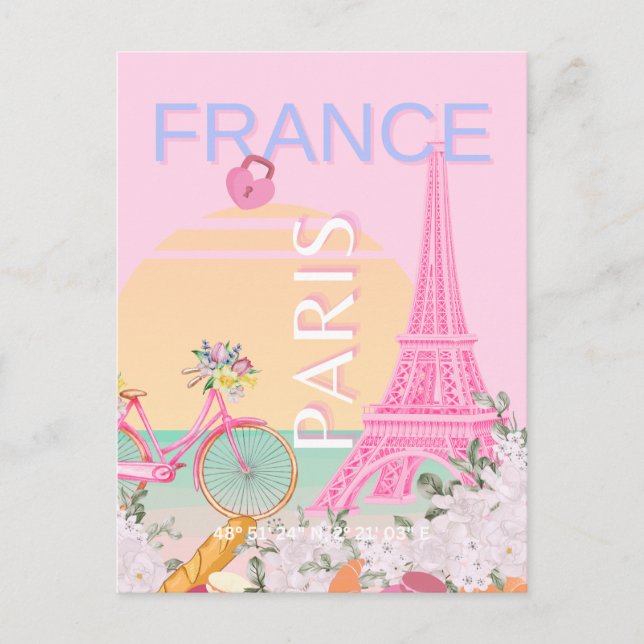 Cartes Pour Fêtes Annuelles Paris, France, Travel Art, Preppy, Pastel, Rose (Devant)