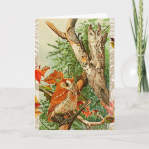 CARTES POUR FÊTES ANNUELLES PARMI LES FEUILLES DE CHUTE EN BOIS