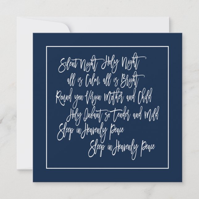 Cartes Pour Fêtes Annuelles Paroles de Noël Carol Silence Night White Navy (Devant)