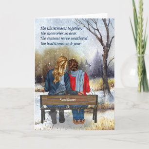 Cartes Pour Fêtes Annuelles Partenaire de vie Noël Couple lesbien caucasien