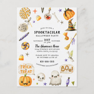 Cartes Pour Fêtes Annuelles Parti d'Halloween peint à la main jolie
