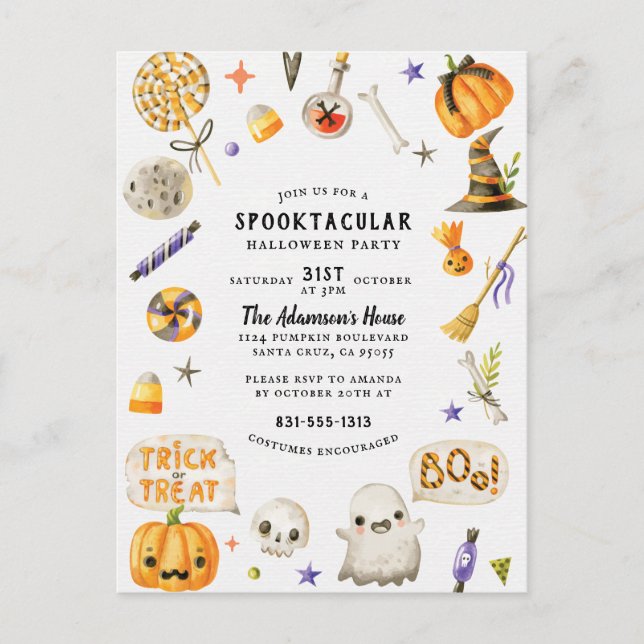 Cartes Pour Fêtes Annuelles Parti d'Halloween peint à la main jolie (Devant)