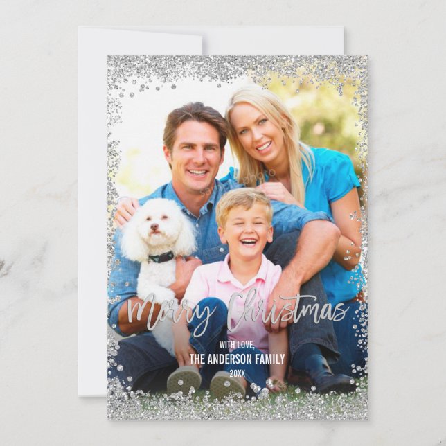Cartes Pour Fêtes Annuelles Parties scintillant Argent Faux Frontière Noël (Devant)