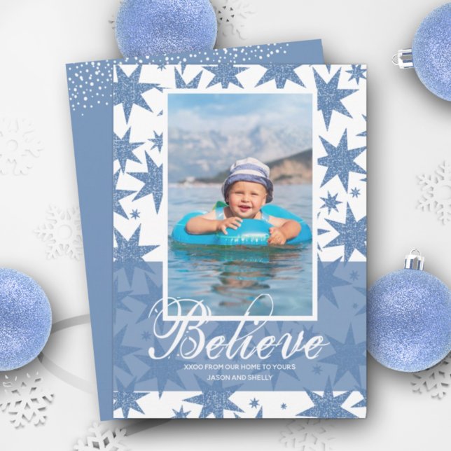 Cartes Pour Fêtes Annuelles Parties scintillant bleue Étoiles Noël Photo (Créateur téléchargé)