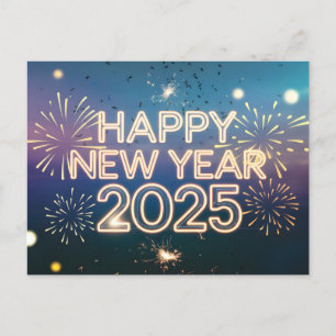 Cartes Pour Fêtes Annuelles Parties scintillant Bonne année 2025 Feu d'artific