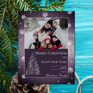 Cartes Pour Fêtes Annuelles Parties scintillant d'arbre de Noël et flocons de 