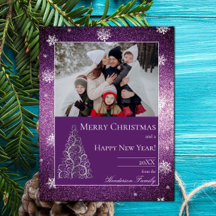 Cartes Pour Fêtes Annuelles Parties scintillant d'arbre de Noël et flocons de 
