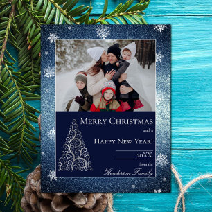 Cartes Pour Fêtes Annuelles Parties scintillant d'arbre de Noël et flocons de 