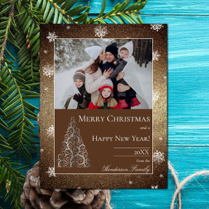 Cartes Pour Fêtes Annuelles Parties scintillant d'arbre de Noël et flocons de 