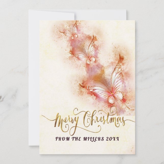 Cartes Pour Fêtes Annuelles Parties scintillant de Noël papillon rose (Devant)