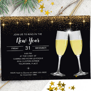 Cartes Pour Fêtes Annuelles Parties scintillant de toast au Champagne Soirée d