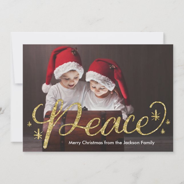 Cartes Pour Fêtes Annuelles Parties scintillant d'or à la main Noël de la paix (Devant)