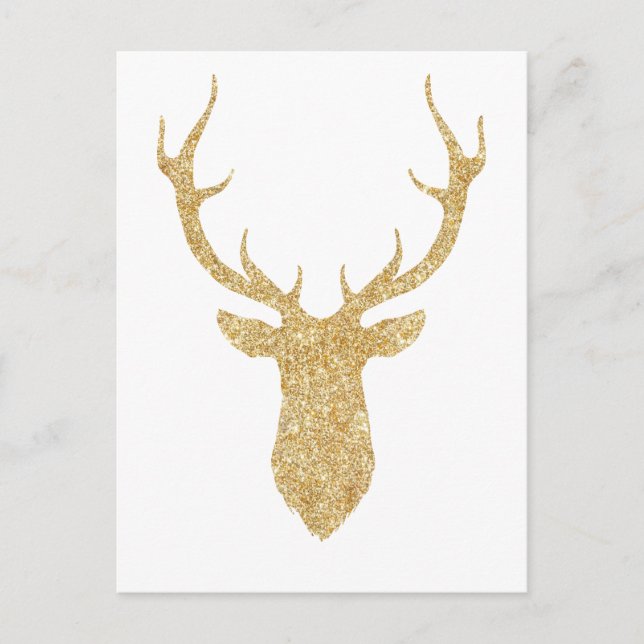 Cartes Pour Fêtes Annuelles Parties scintillant d'or Faux Cerf de Noël (Devant)