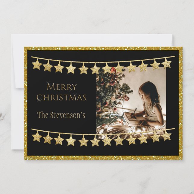 Cartes Pour Fêtes Annuelles Parties scintillant d'or Joyeux Noël Photo personn (Devant)