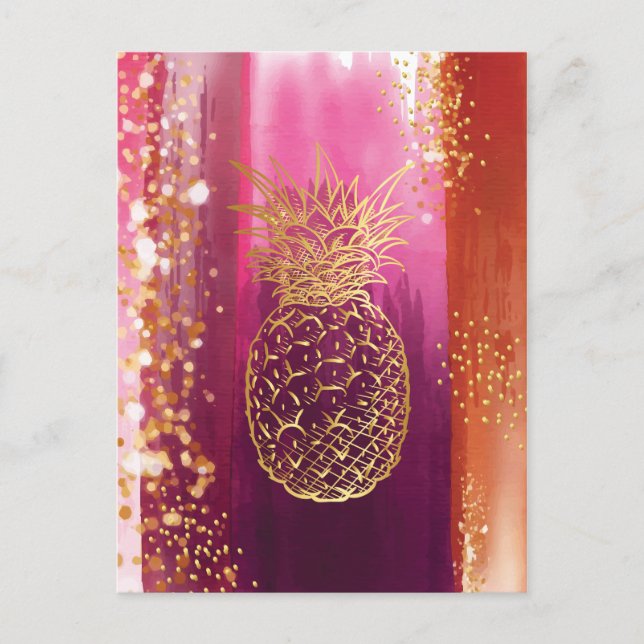 Cartes Pour Fêtes Annuelles Parties scintillant d'or rose ananas (Devant)