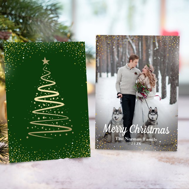 Cartes Pour Fêtes Annuelles Parties scintillant d'or vert Joyeux Noël Photo (Créateur téléchargé)