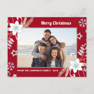 Cartes Pour Fêtes Annuelles Parties scintillant florale Snowflakes Red Christm
