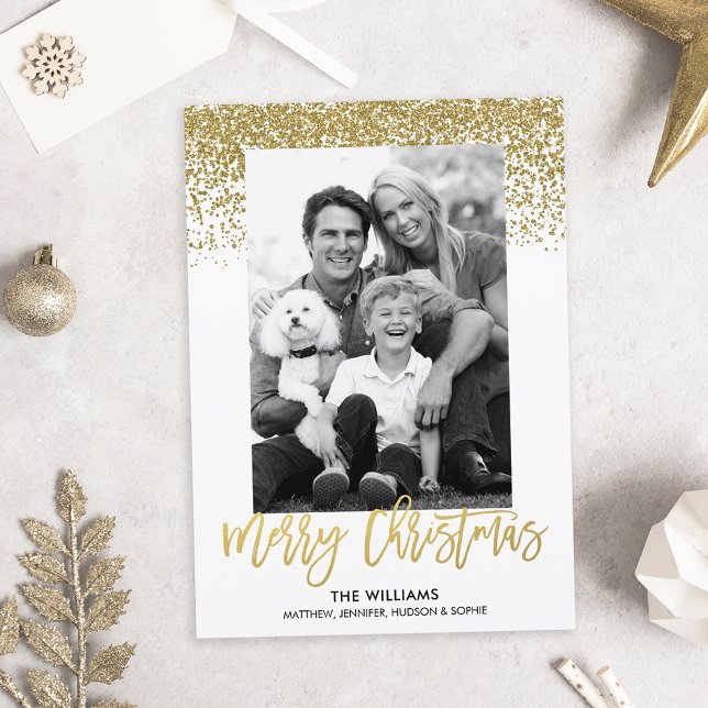 Cartes Pour Fêtes Annuelles Parties scintillant Gold Faux Photo de Noël (Créateur téléchargé)