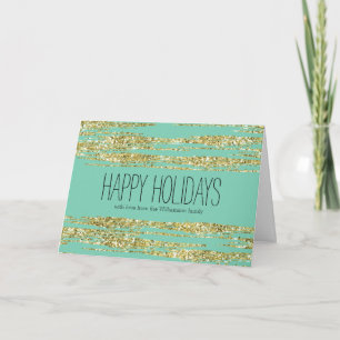 Cartes Pour Fêtes Annuelles Parties scintillant Mint Gold Faux rayures Noël