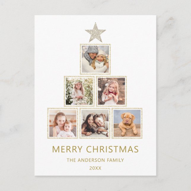 Cartes Pour Fêtes Annuelles Parties scintillant or | Arbre photo de Noël (Devant)