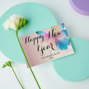 Cartes Pour Fêtes Annuelles Parties scintillant papillon Nouvel An Salutations