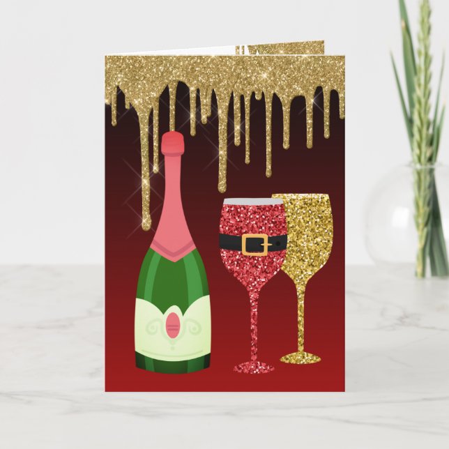 Cartes Pour Fêtes Annuelles Parties scintillant Rouge et Gold Champagne Verres (Devant)