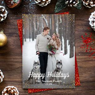 Cartes Pour Fêtes Annuelles Parties scintillant Rouge Or neige Joyeuses vacanc