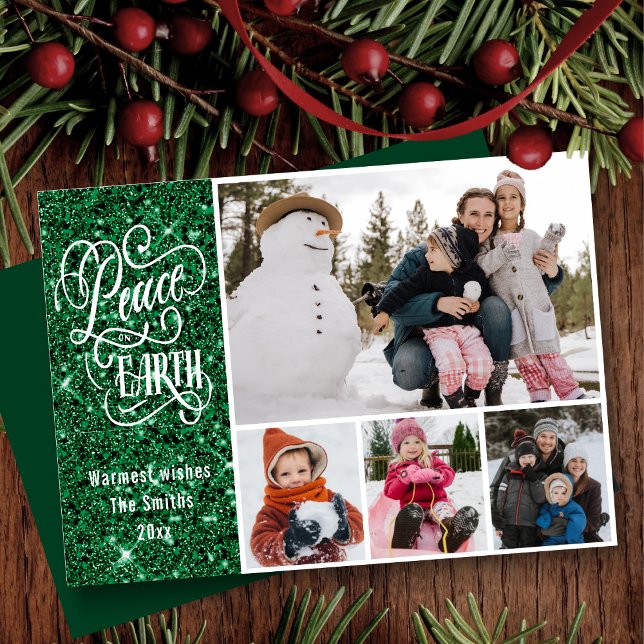 Cartes Pour Fêtes Annuelles Parties scintillant verte Festive Paix sur Terre P (Créateur téléchargé)