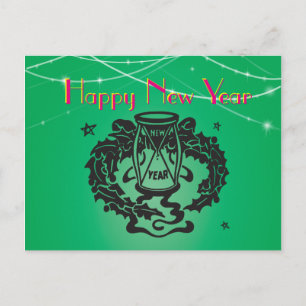 Cartes Pour Fêtes Annuelles Parties scintillant verte Lumières Horglass Retro 