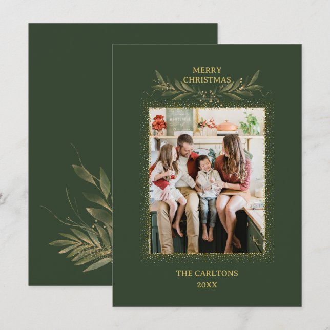Cartes Pour Fêtes Annuelles parties scintillant verte moderne Noël (Devant / Derrière)