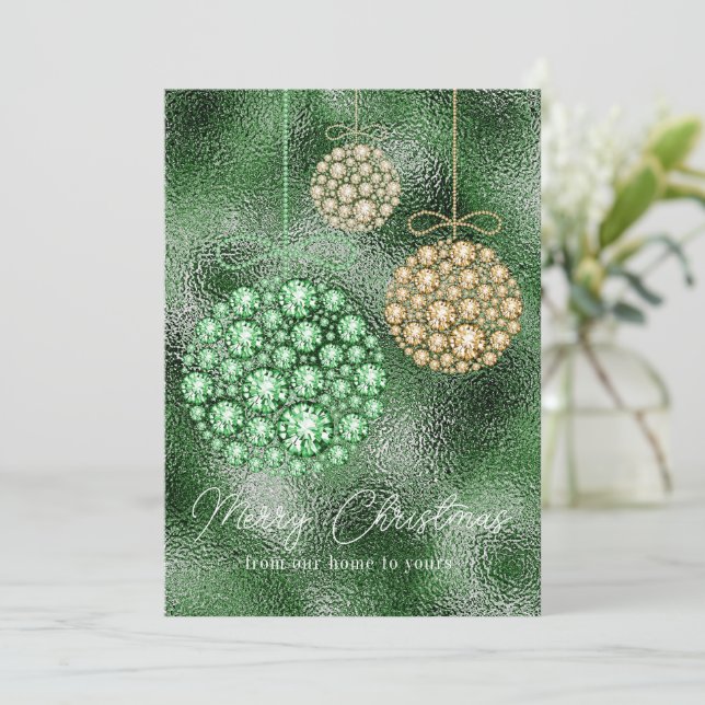 Cartes Pour Fêtes Annuelles Parties scintillant verte Photo Noël Ornement Élég (Debout devant)