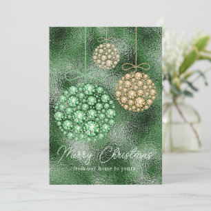 Cartes Pour Fêtes Annuelles Parties scintillant verte Photo Noël Ornement Élég