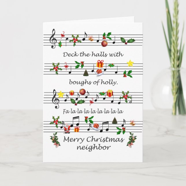 Cartes Pour Fêtes Annuelles Partition de Noël Voisine Deck Musique Les Halls (Devant)